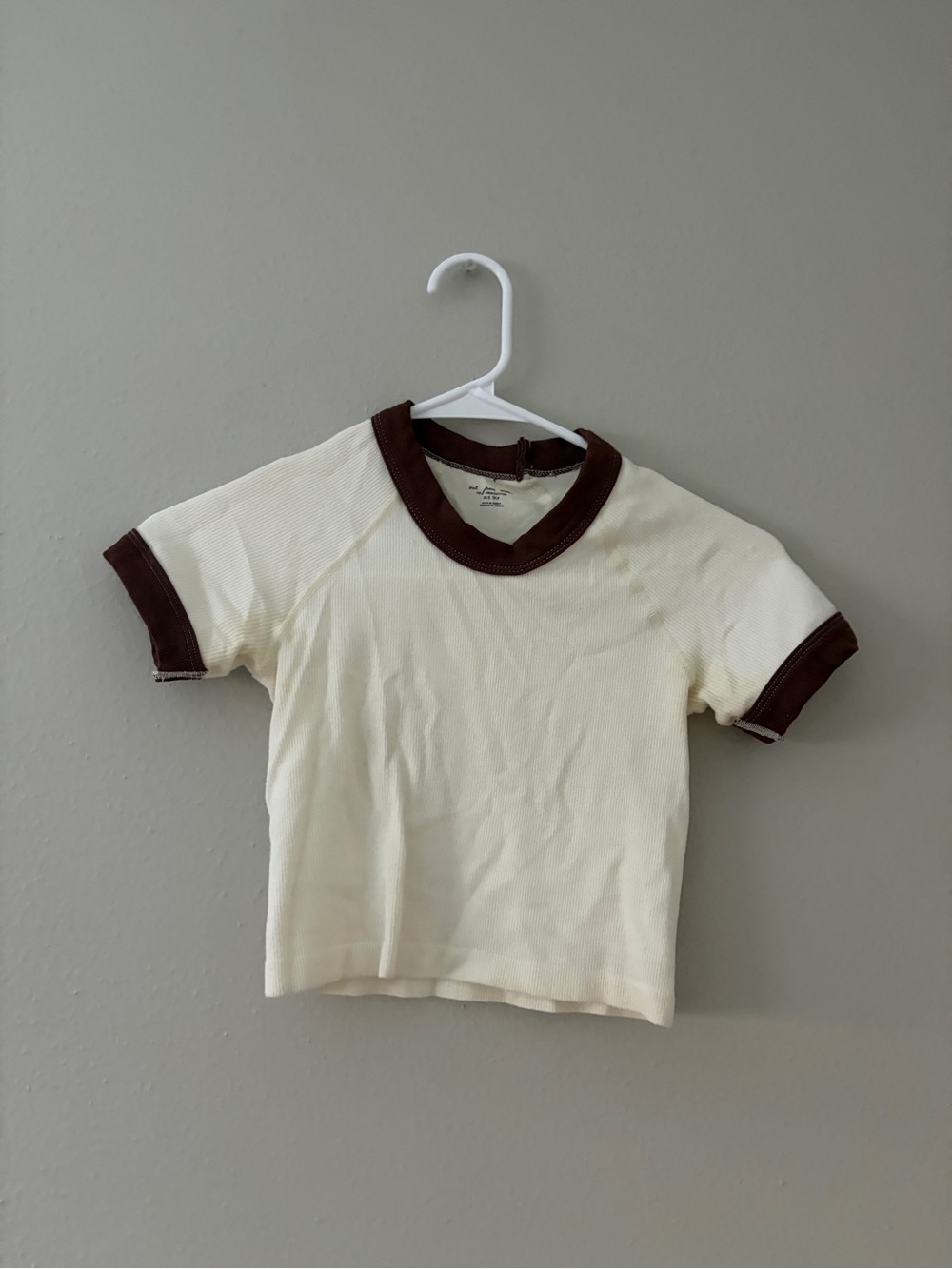 Urban Outfitters Cream Crop Ringer Tee with Brown Trim